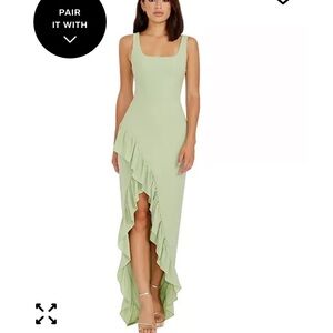 Dress the Population Square Neck High-Low Ruffle Maxi Dress in Light Green XL